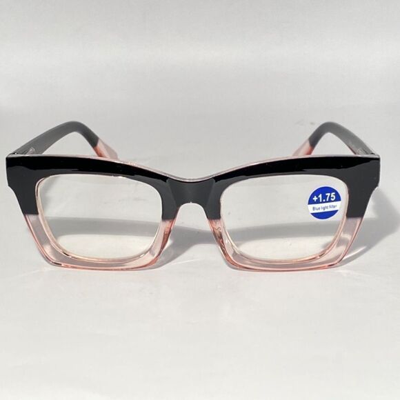 1284 Gretchen Reading Glasses 1.75 Square Black Pink Frames Oversize NWT - Picture 3 of 11